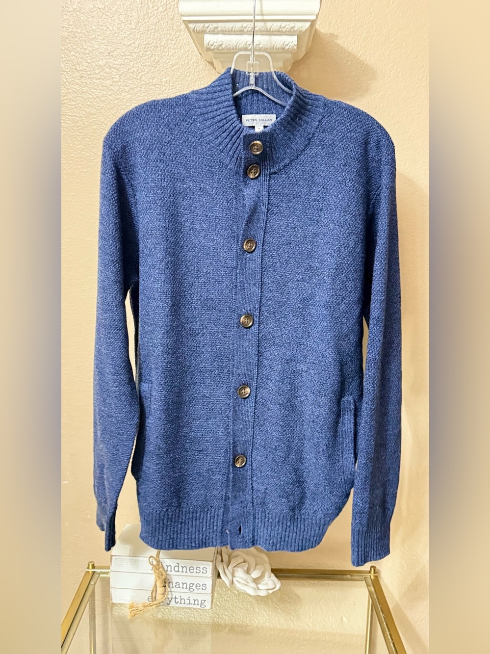 Peter Millar Navy Blue Men's Button-Up Knit Cardigan 💯 % merino wool